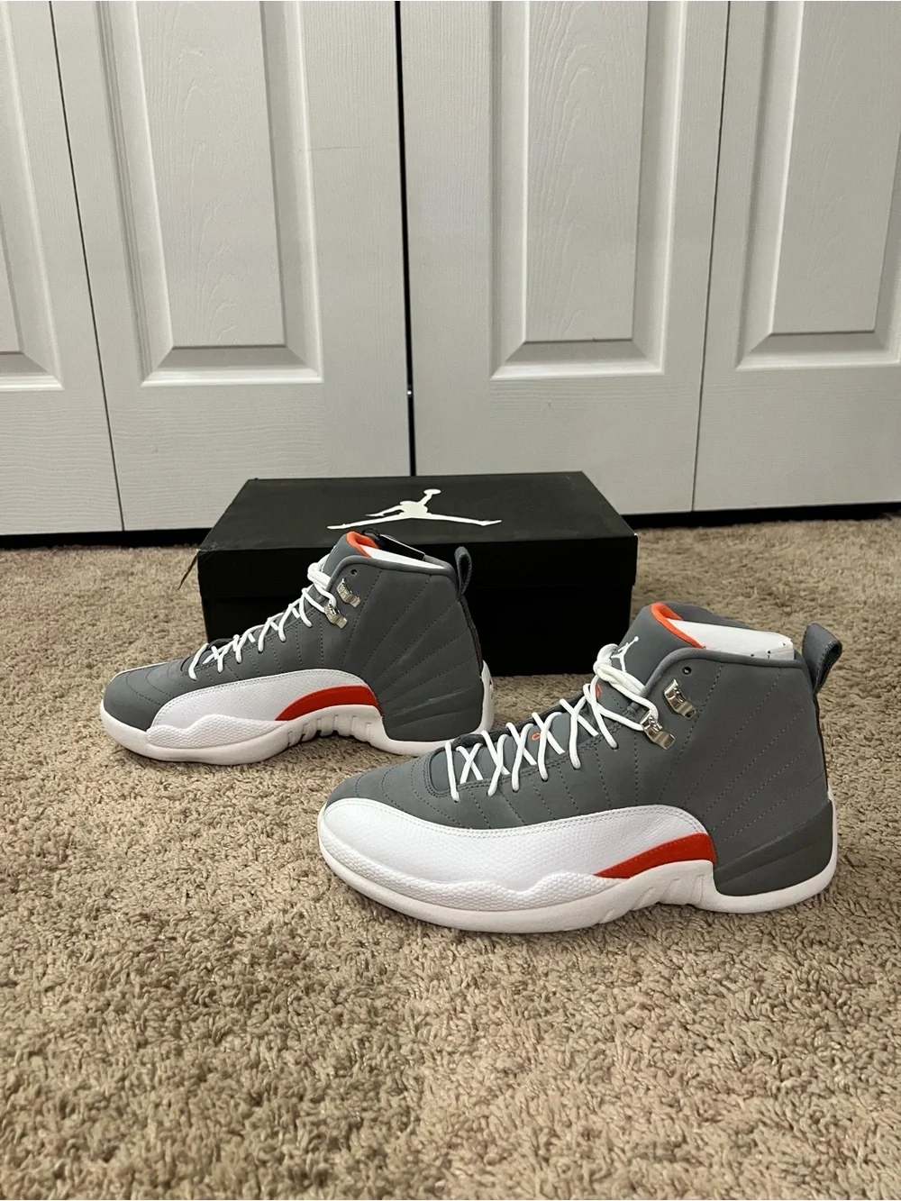 Nike Kids' Air Jordan 12 Retro Sneakers in White/Grey/Red